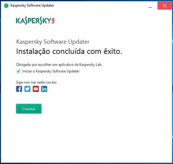 Tela inicial do Kaspersky Software Updater